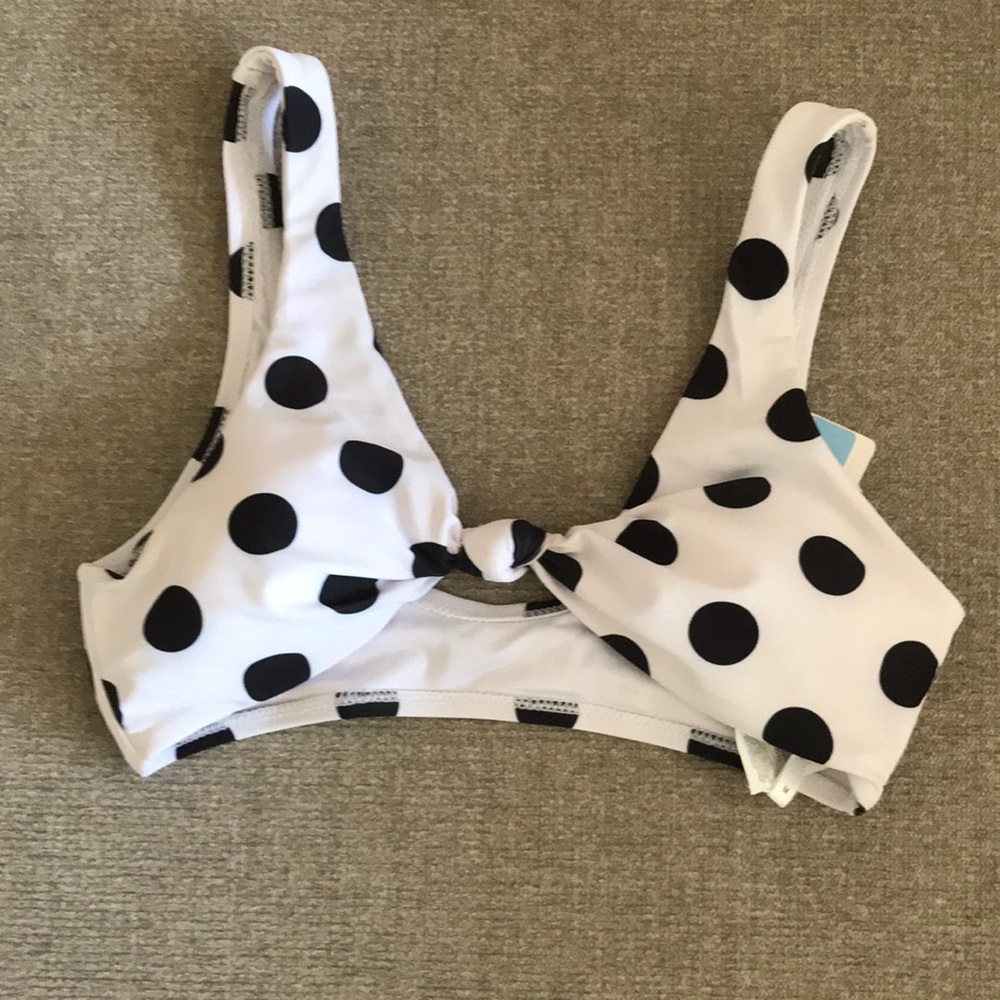 Black and White Polka Dot Twist Tie Bikini Top